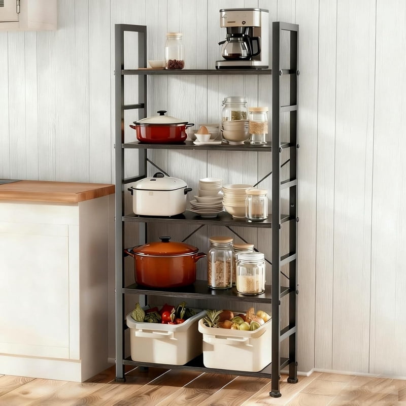 Kelno 5-Tier Bookshelf 62"x24" Industrial Storage Shelf Free Standing Bookcase Metal Frame Bookcase with Open Storage Shelves,Black