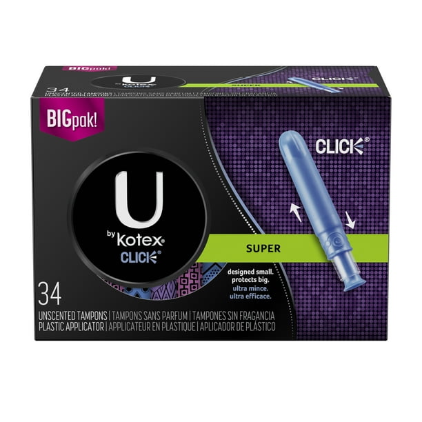 U by Kotex Click Compact Tampons, Super Absorbency, Unscented, 34 Ct