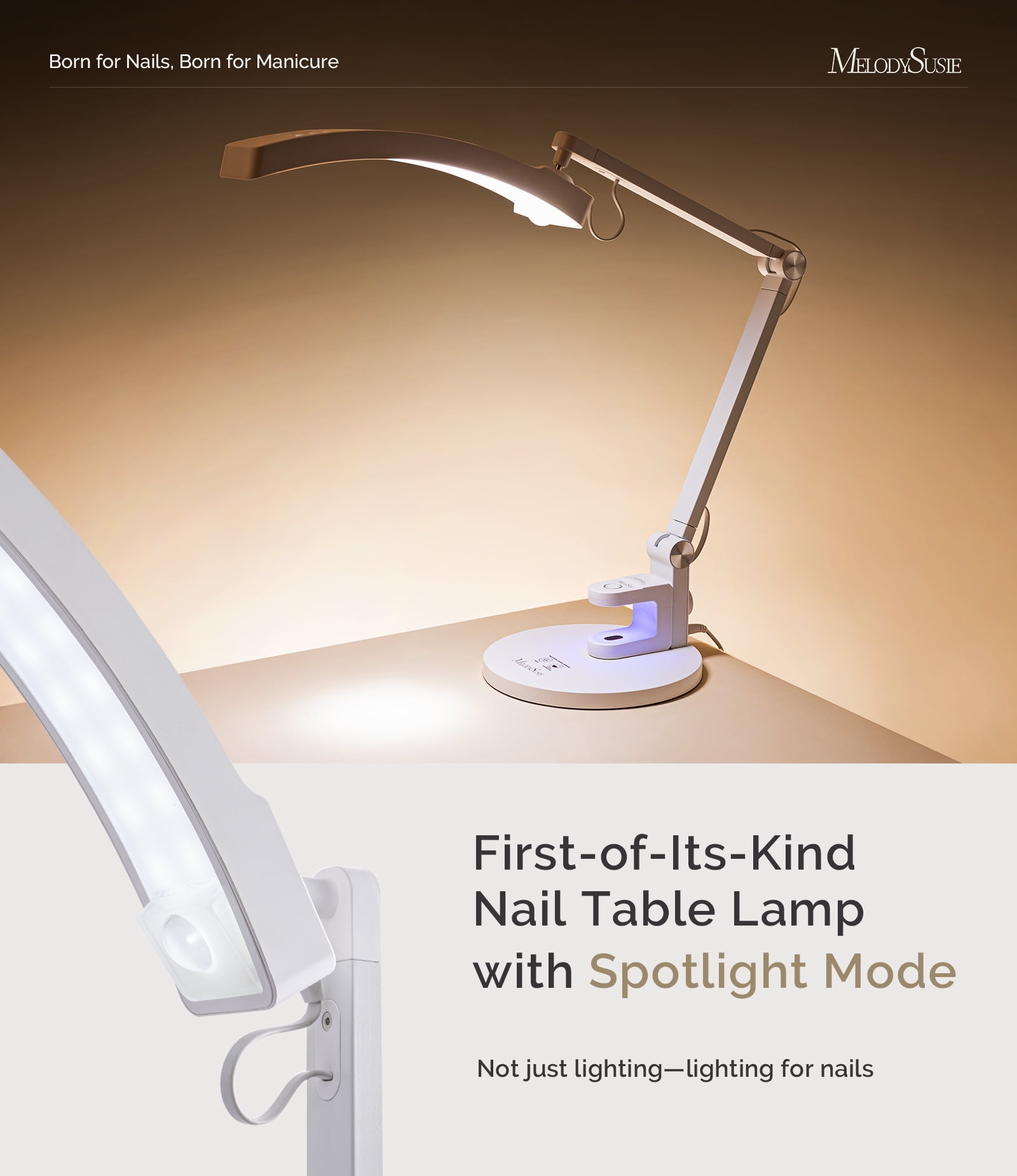 MelodySusie LED Manicure Table Lamp for Nail Techs, S-Pro29G Professional Nail Desk Light with Magnetic UV Curing Lamp