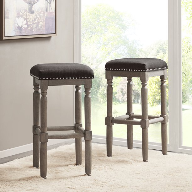 Set of 2 Counter Height Dining Chairs Bar Stools, 30inch Upholstered Bar Chairs with Nailhead