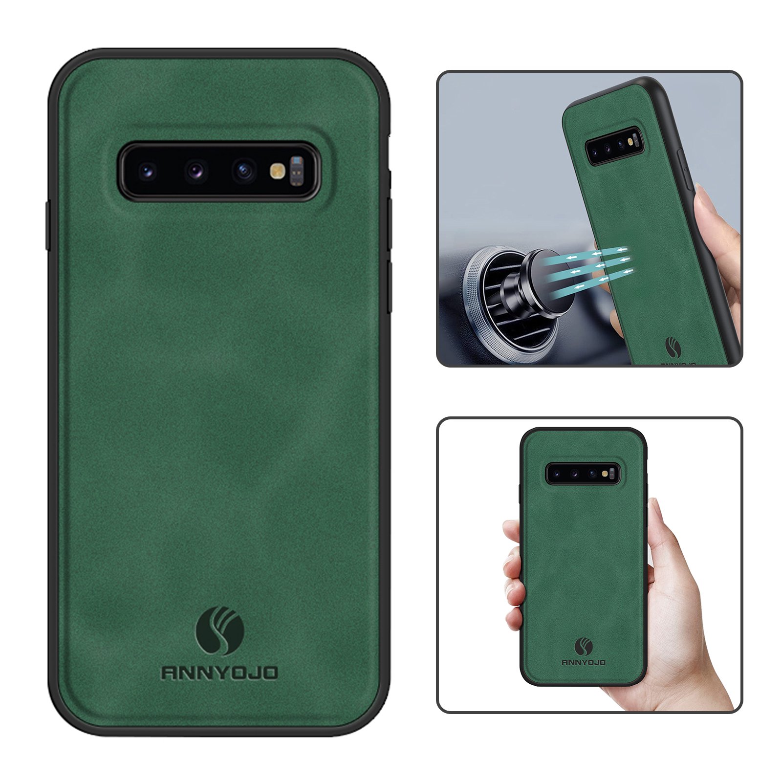 Feishell Support Wireless Charging Case for Samsung S10 Plus,Vintage Classic PU Leather Luxury Business Cover,Soft Non-Slip Grip Anti-Scratch Shockproof Case for Samsung Galaxy S10 Plus, Darkgreen