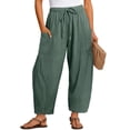 thumbnail image 2 of Lumtrix Womens Wide Leg Linen Pants Casual Loose Baggy Drawstring Summer Beach Travel Vacation Palazzo Harem Pants with Pockets Dark Green 2XL, 2 of 5