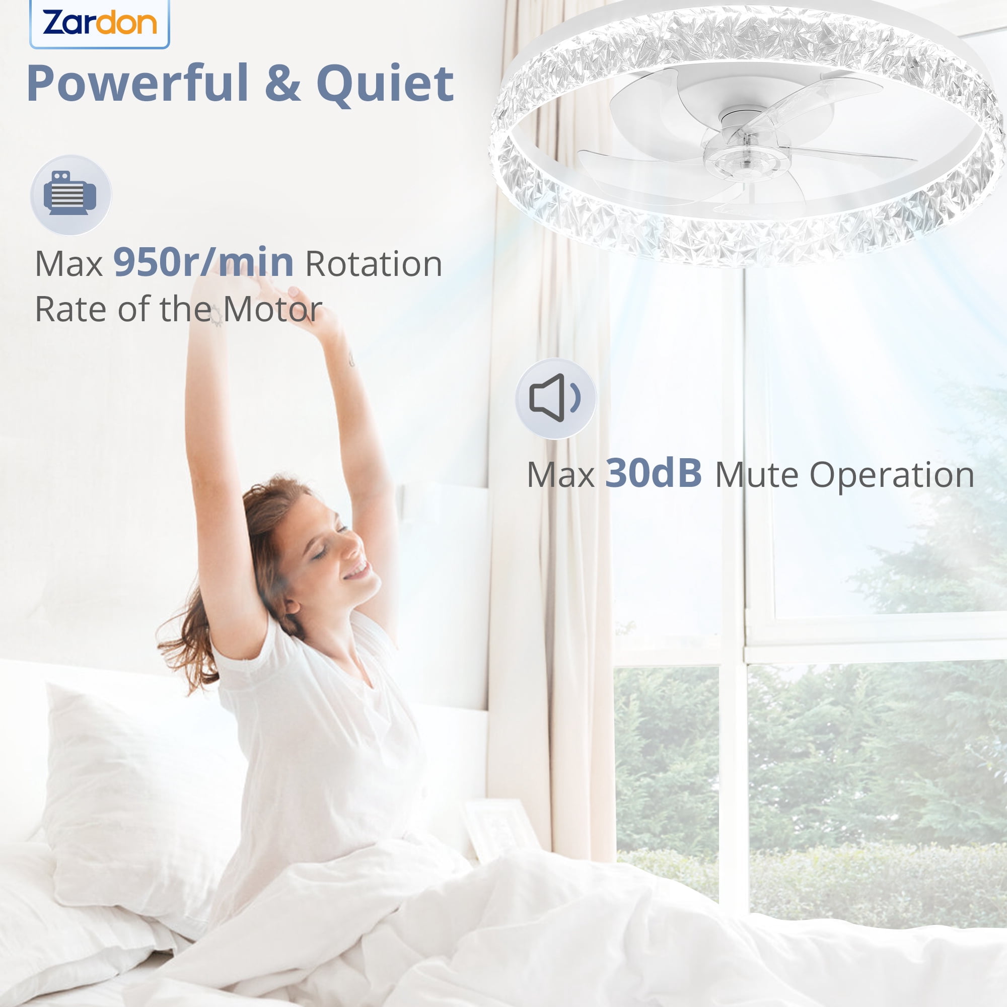 Zardon 22" Modern Ceiling Fan with Light Kit, Remote & App Control – Low Profile Ceiling Fan for for Bedrooms, Kitchens, Living Rooms-White