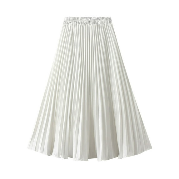 JNGSA Women's Vintage Skirt Solid Clor High Waist Pleated Skirt Wrap Skirts Beach Vacation Skirts Auricular Margin Pleated Skirt Midi Skirt White