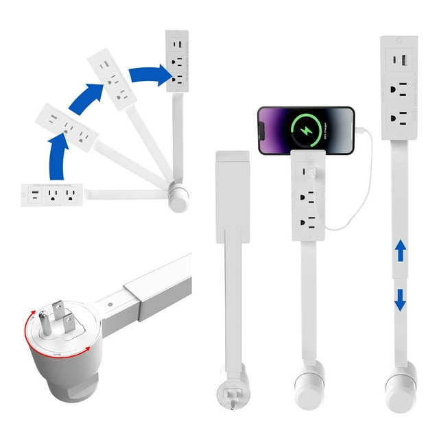 Extensor de enchufe eléctrico Nyrvexa con USB-A, USB-C y 2 enchufes AC