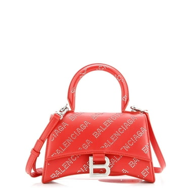 Pre-Owned Hourglass Top Handle Bag Leather with Allover Logo Crystals XS By Rebag
