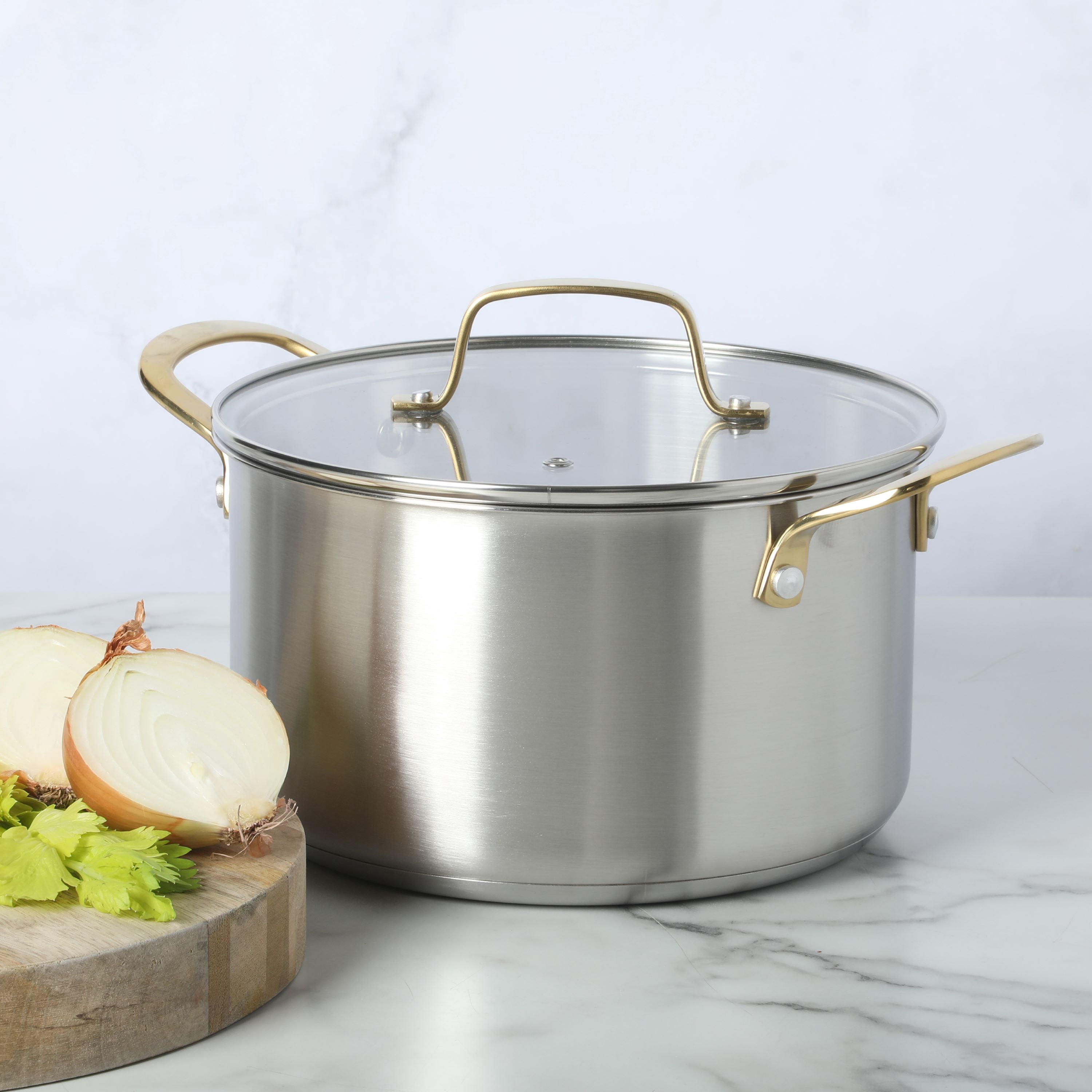Martha Stewart 5-Quart Stainless Steel Dutch Oven with Tempered Glass Lid