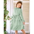 thumbnail image 3 of Arshiner Girls Fall Long Sleeve A-Line Dress Elegant Formal Occasion Tiered Swing Dress with Belt, 3 of 6