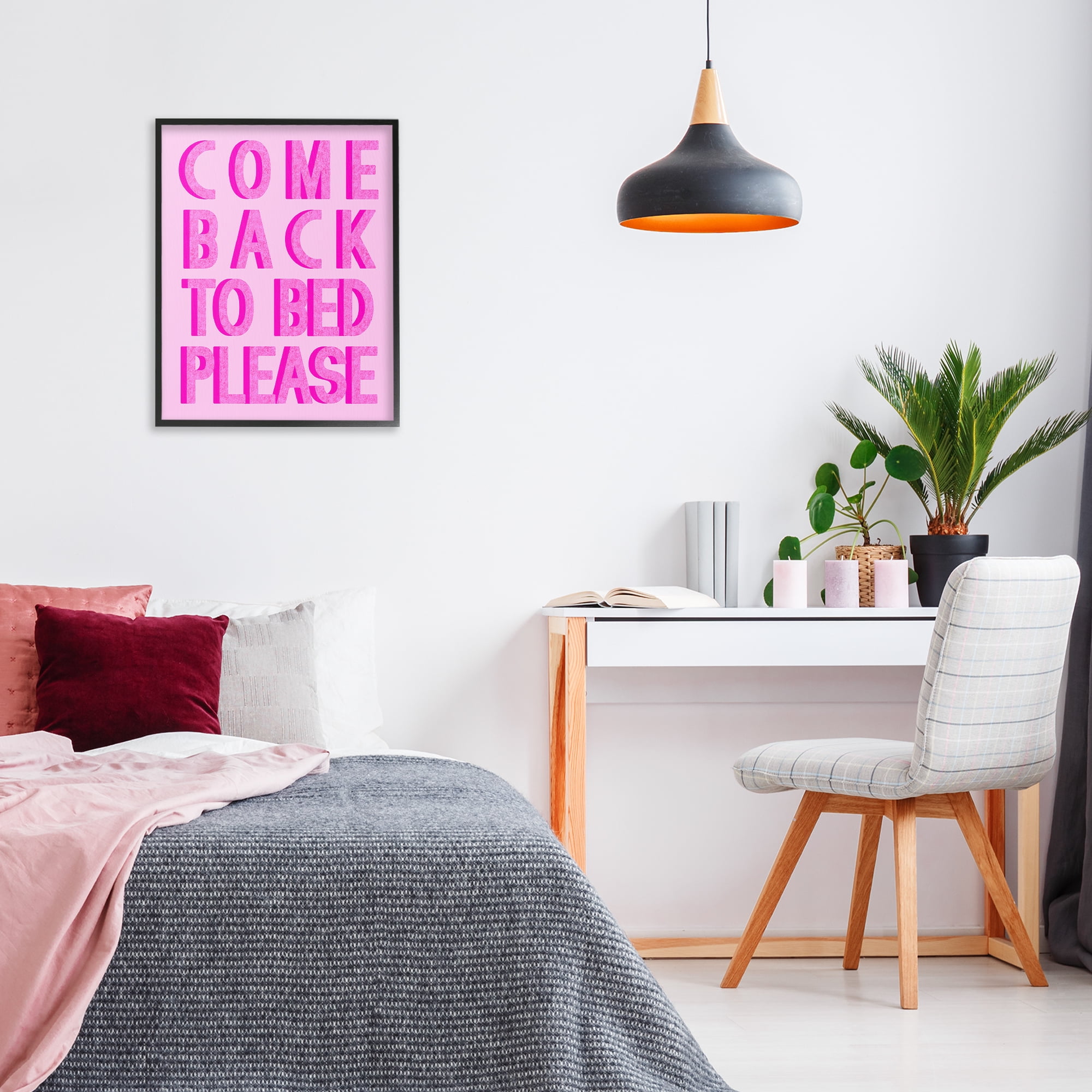 Stupell Industries Purple Back to Bed Typography Painting Black Framed Art Print Wall Art, 24 x 30