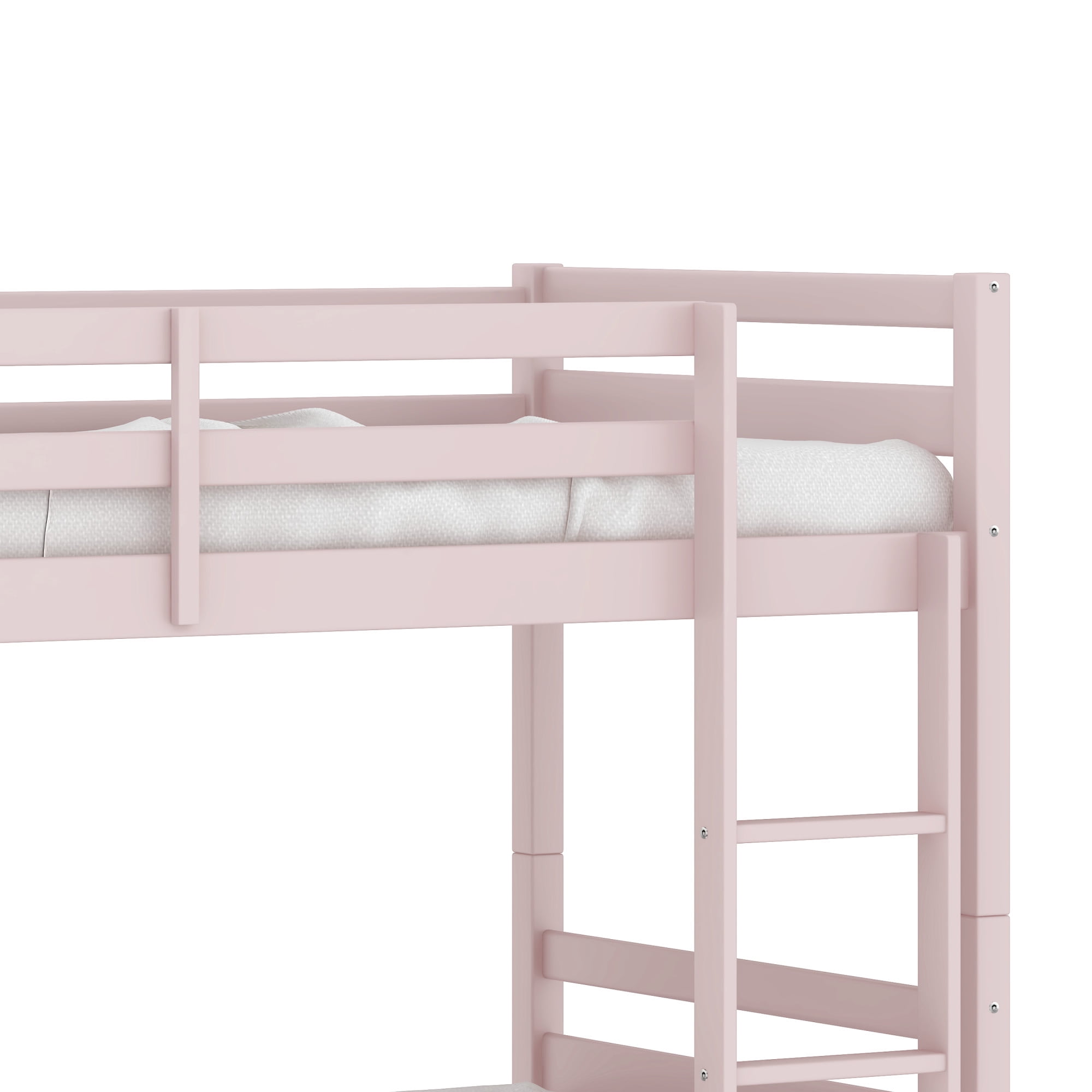 HH2Home Essentials Campbell Wood Twin Over Twin Bunk Bed, Light Pink
