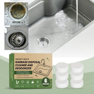 Garbage Disposal Cleaner Deodorizer Tablets - 6 Pack, New Powerful Foaming Tablet - Fresh Citrus Foam Sink Garburator Disposer Freshener, Natural Kitchen Drain Cleaning Care - 3 Month Supply
