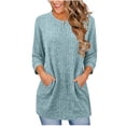 thumbnail image 2 of Neewe Womens Classic Plain Tops 3/4 Sleeve Shirts Round Neck Loose Casual Blouses Long Pullover with Pocket Daily Outfits, 2 of 6