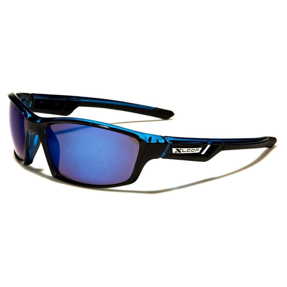 Xloop Black w/ Blue Frame w/ Blue Mirror Wrap style sunglasses Free Shipping