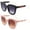 2 PK Black & Pink, variant on Oversized Round Vintage Frame Fashion Sunglasses for Women, Gold Metal Tips, Green and Red Strips Design on Arm, Tortoise Frame Gradient Brown Lens