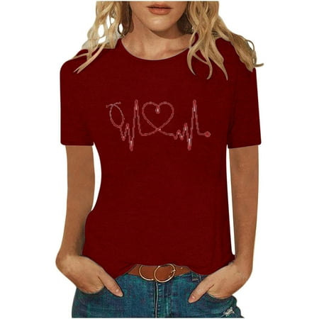 

Mrat Hawaiian Shirts Short Sleeve Round-Neck Blouses & Shirts Ladies Fashion Tops Funny Printe CasualFit Tee Shirts Blouse Print Shirt Scrub Tops Female