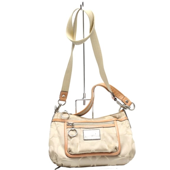Pre-Owned Coach Poppy Signature 2-Way Leather Shoulder Bag F14562 Beige (Fair)