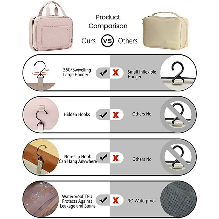CLUCI Toiletry Bag for women / men Leather Travel Bag Water-resistant Large  Makeup Cosmetic Bag Travel Organizer for Accessories with Hanging Hook