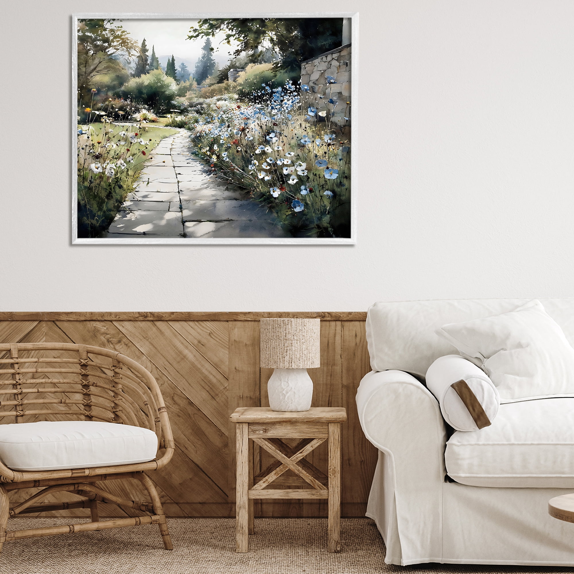 Stupell Industries Garden Pathway in Summer Light White Framed Giclee Art, design by Franklyn Gregory
