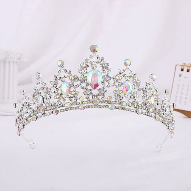 Nvzi Tiara de boda para novia, diadema de princesa, corona de novia, joyería para el cabello con diamantes de imitación de cristal,graduación, boda, fiesta de disfraces (AB)
