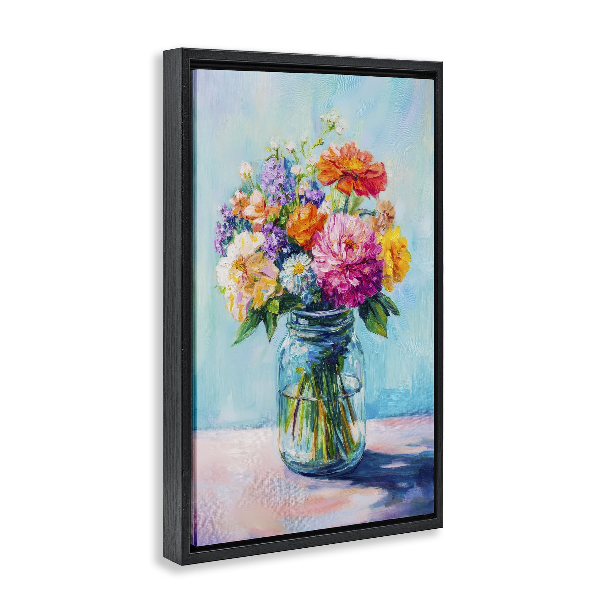 Stupell Industries Vibrant Country Jar Bouquet Black Framed Floater Canvas Wall Art, design by Petal Prints Design