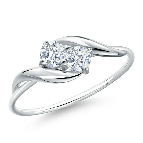 Gem Stone King 10K White Gold Round White Zirconia Ring for Women (0.65 Cttw, Round 3.5MM, Gemstone Birthstone, Size 7)