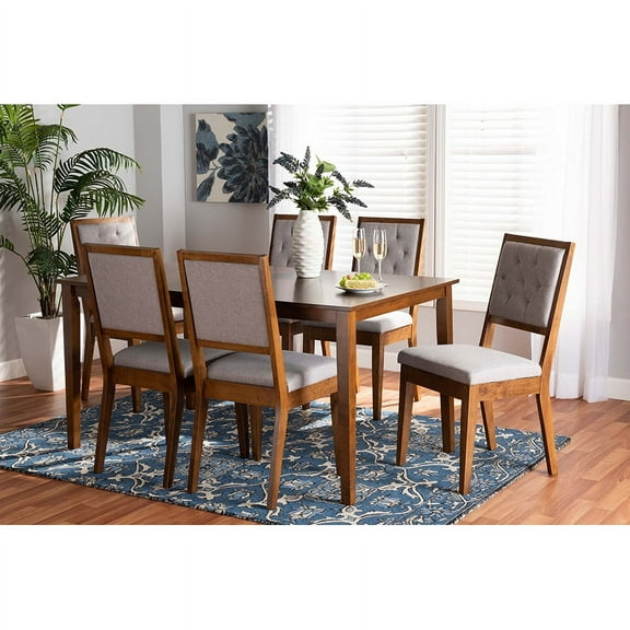 Baxton Studio Suvi Modern and Contemporary Grey Fabric Upholstered and Walnut Brown Finished Wood 7-Piece Dining Set