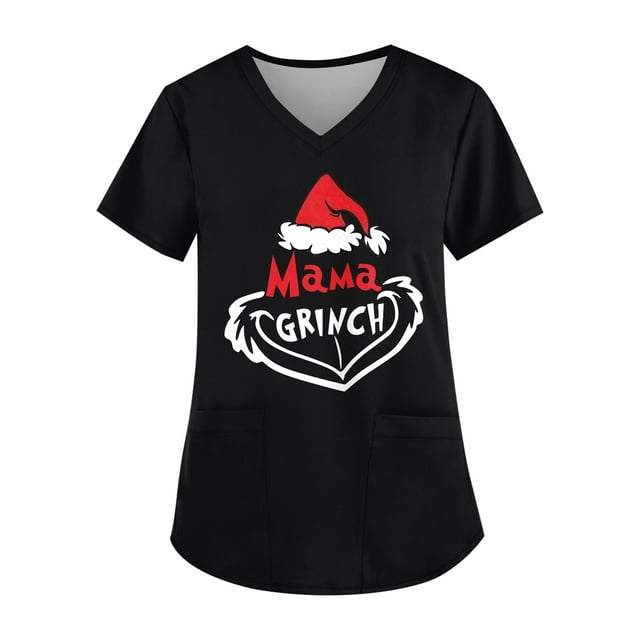 Cuhas.CA Haut de Gommage Imprimé de Noël pour Femmes Grande Taille, Col en V Croisé, Manches Courtes, P