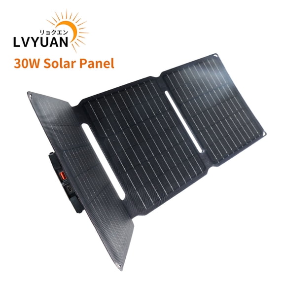 LVYUAN Solar Panel 30W Foldable Solar Panel Charger  with USB and TYPE-C Port Portable Waterproof IP65  for iPhone, iPad, Tablets, Laptop , Camera, Power Bank, Hiking, Backpacking, Camping, Outdoor