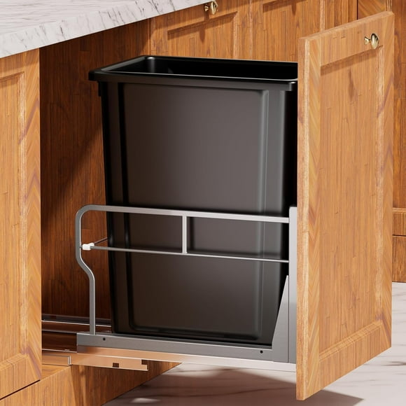 Pull Out Trash Can Under Cabinet with 31Qt 8Gal Garbage Can, Under Sink Trash Can with Soft-Close Slides, Cabinet Trash Can Pull Out Kit with Door Mounting Kit for Minimum Cabinets Opening 12" W