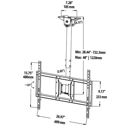 Apollo Enclosures - Adjustable Height TV Ceiling Mount For Apollo Enclosure or Most 32" - 65" TVs - Extends 48" - Black
