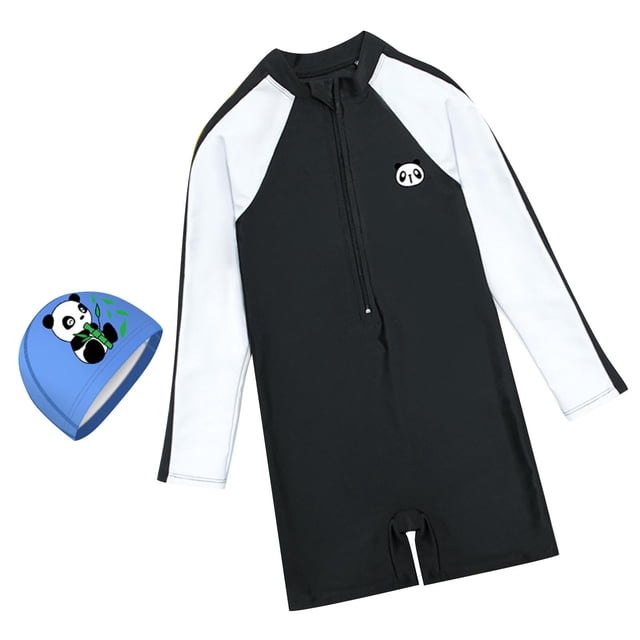 Odeerbi 1-11 Años Traje de Baño Antisarpullido de Manga Larga Para Niños Con Gorro de Natación Traje de Baño de Entrenamiento Deportivo de Una Pieza