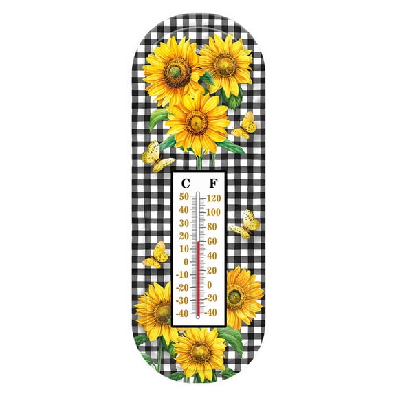Briarwood Lane Summer Thermometer 17x6 Checkered Sunflowers For Summer Thermometer