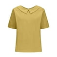 thumbnail image 4 of Besolor Women Summer Cotton Linen Tops Collared Short Sleeve Plus Size Shirts Casual Loose Solid Dressy Blouse Tunic, 4 of 6