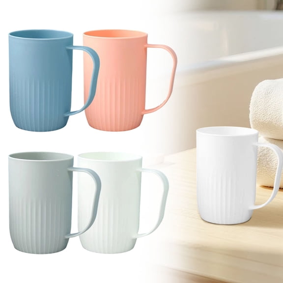 Apeya Pink Toothbrush Mug, Minimalist Plastic Bathroom Tumbler Cup with Handle, 3.93 x 2.75 Inch Reusable Rinse Cup for Travel and Family Bathroom Use
