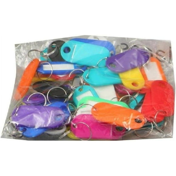 Zhuge 50Pcs Keychain Label Tags Keys Tags with Split and Label Window Luggage Tags Practical Keys Identifiers Keys Labels with Split and Label Window Keys Tags Keychain Label Tags (Color Random)