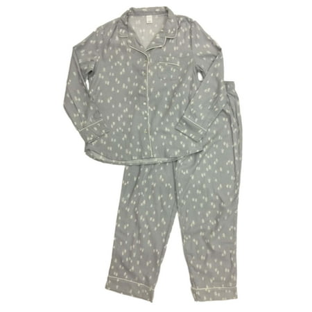 

Liz Claiborne Womens Gray Christmas Tree Print Flannel Pajamas Sleep Set Large