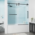 thumbnail image 2 of KPUY 56" - 60" x 60" Frameless Single Sliding Bath Tub Shower Door with 5/16" Tempered Glass, Explosion-proof Film, Double Stainless Steel Handle, Matte Black, 2 of 9