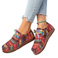 thumbnail image 7 of Women's Ethnic Print Canvas Sneakers, Lace Up Casual Walking Shoes, Women's Graffiti Canvas Fashion Sneaker | Comfortable Play Canva Shoes Retro Ethnic Style Low-Top Walking Slip On Shoes, Red 6.5, 7 of 7