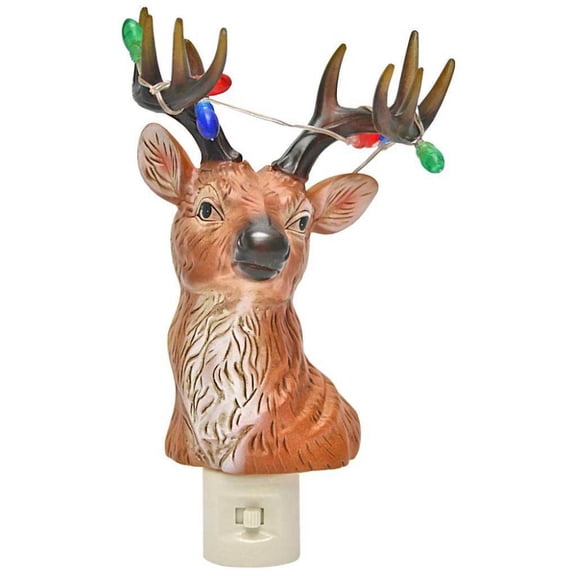 Roman Holiday Deer With Blinking Light Antlers 8.75 Inch Acrylic Plug-in Bubble Night Light