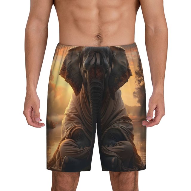 Fotbe Lake Meditating Elephant Pantalones Cortos de Pijama para Hombre, Ropa de Dormir, Pantalones de Pijama Cortos para Hombre-4X-Large
