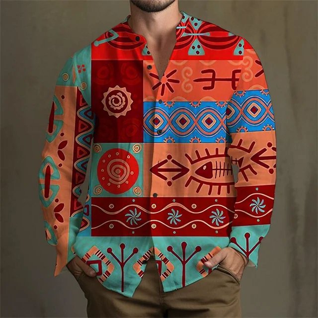 Camisa de hombre con patrón, camisa para exteriores, calle, manga larga, ropa estampada, moda, ropa de calle, diseñador, casual, transpirable