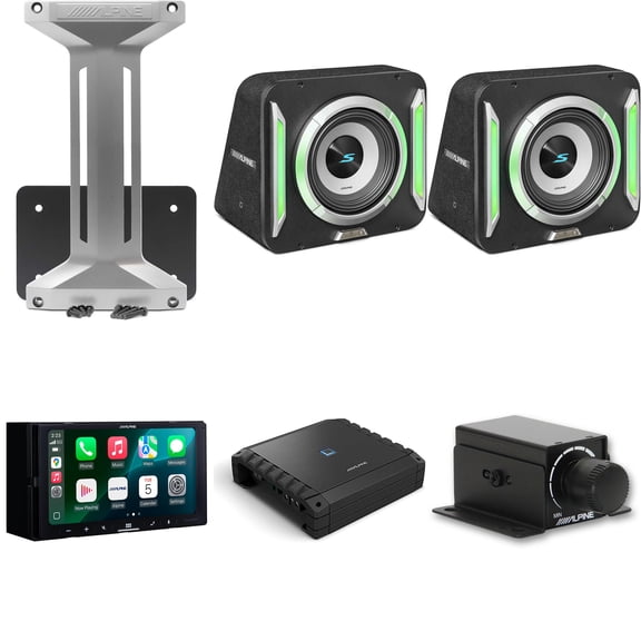 Alpine iLX-W770 Receiver & (2) S2-SB8 PrismaLink S2-Series 8" subwoofer Built-In RGB lighting & S2-A60M Amplifier w/ Rux Bass Knob Bundle