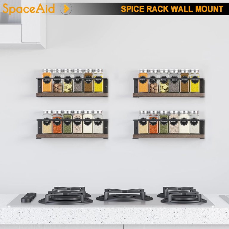 SpaceAid Wood Spice Rack with 24 Glass Jars, 4-Pack photo 2