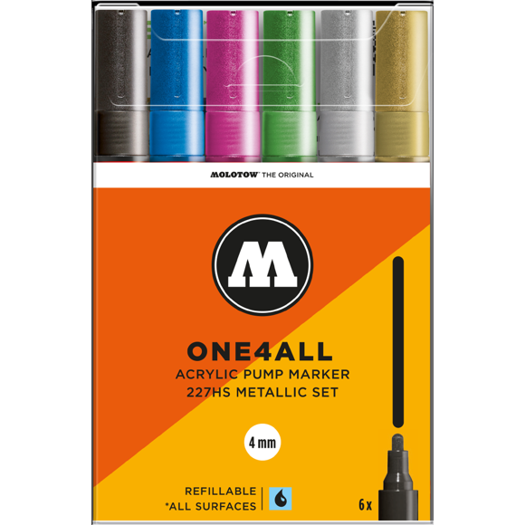 Set Metallic Con 6 Marcadores Acrílicos One4All Molotow