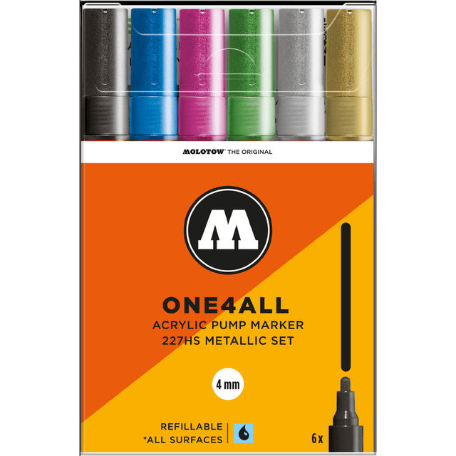 Set Metallic Con 6 Marcadores Acrílicos One4All Molotow