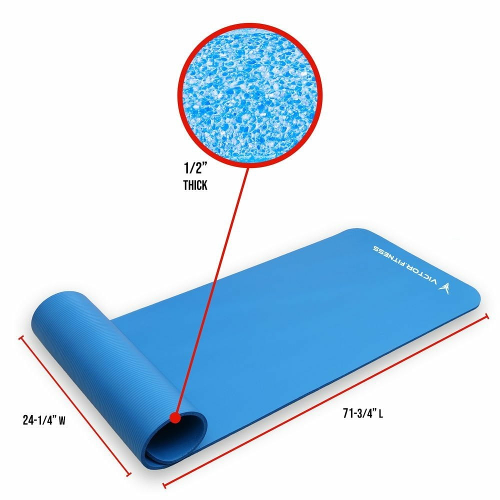 Victor Fitness | Blue Durable Yoga Mat with Gray/Black Waist Trimmer
