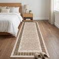 thumbnail image 3 of Nanan 2'x6' Machine Washable Runner Rug Classic Solid Striped Wavy Border Non-Slip Indoor Floor Carpet for Hallway Kitchen Entryway, Brown, 3 of 8