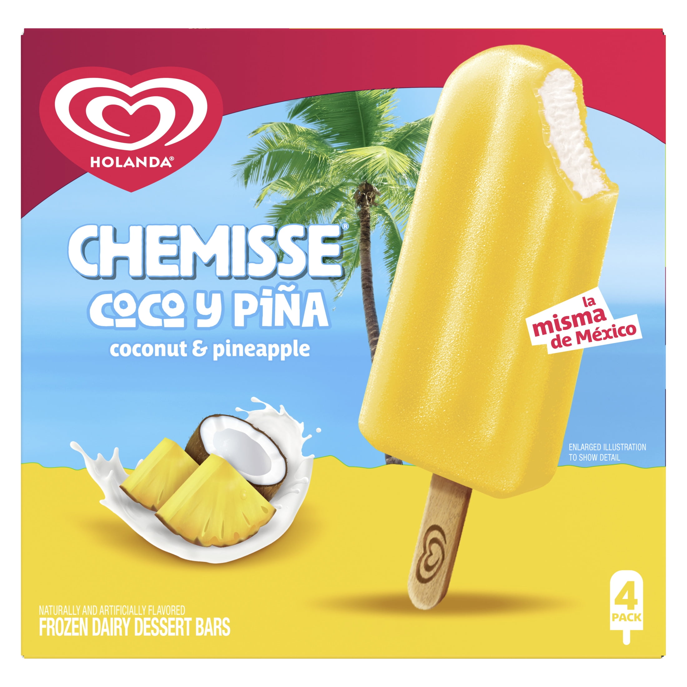 Holanda Chemisse Coconut & Pineapple Mexican Fruit Ice Pops Frozen Dessert, 4 Count