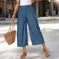 thumbnail image 5 of Women's Classic Loose Fit Wide Leg Culottes Trendy Elastic Waist Side Pocket Casual Summer Cropped Trousers Light Blue M, 5 of 9