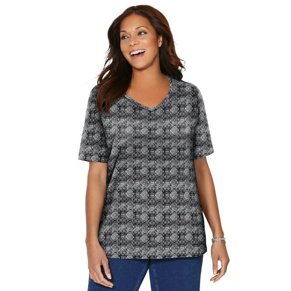 Catherines Women's Plus Size Petite Suprema Short Sleeve V-Neck Tee